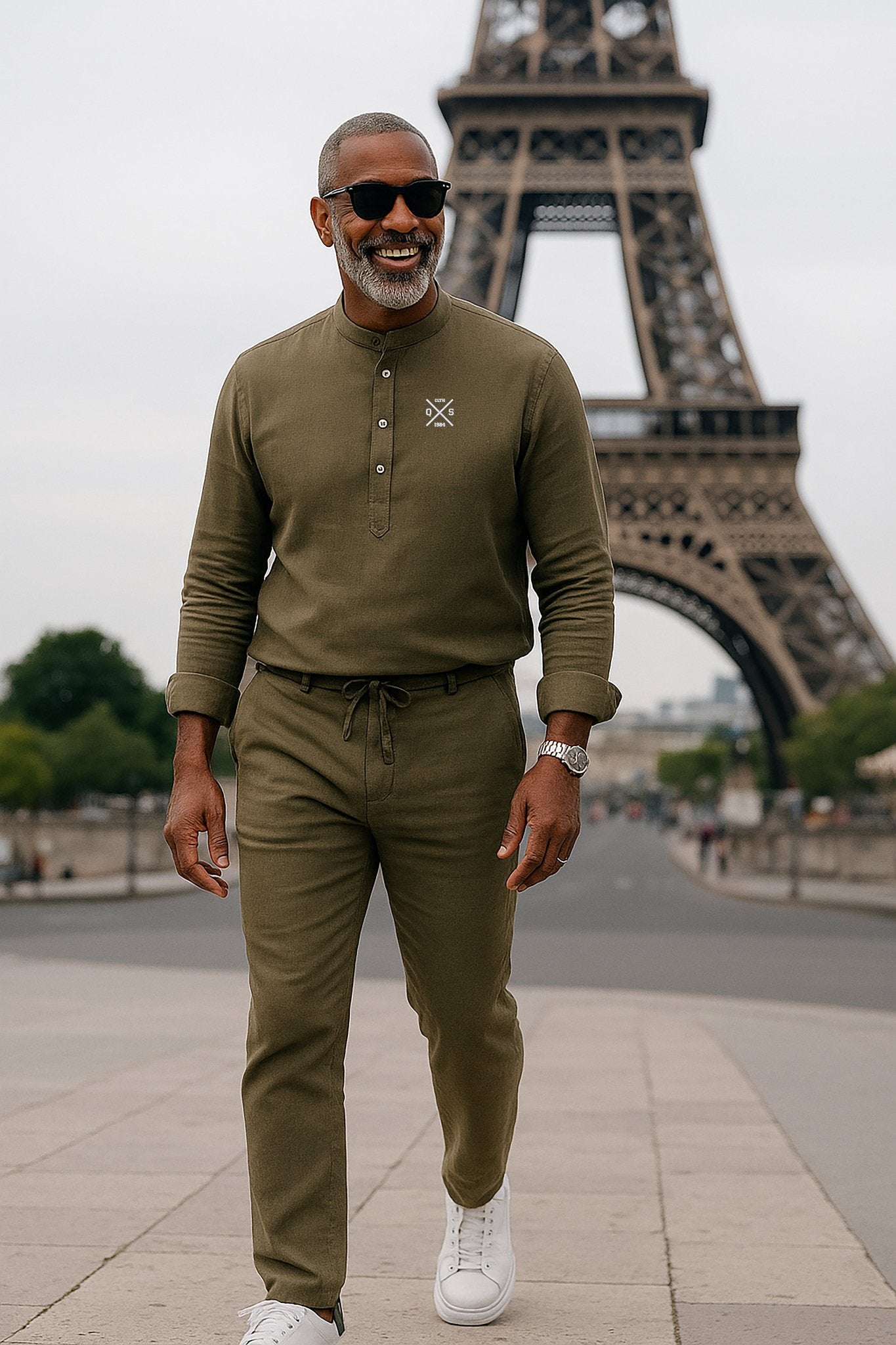 ICONIC LINEN SHIRT WITH MAO COLLAR