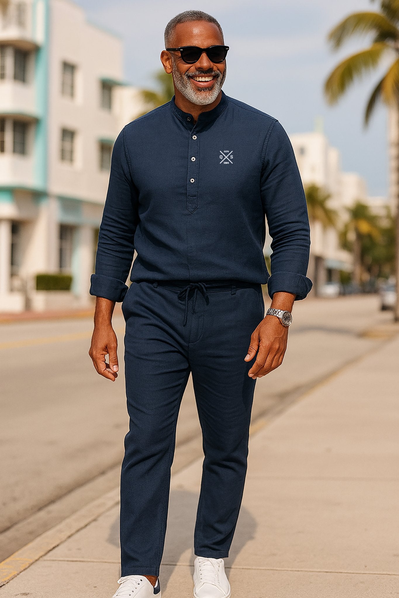 ICONIC LINEN SHIRT WITH MAO COLLAR